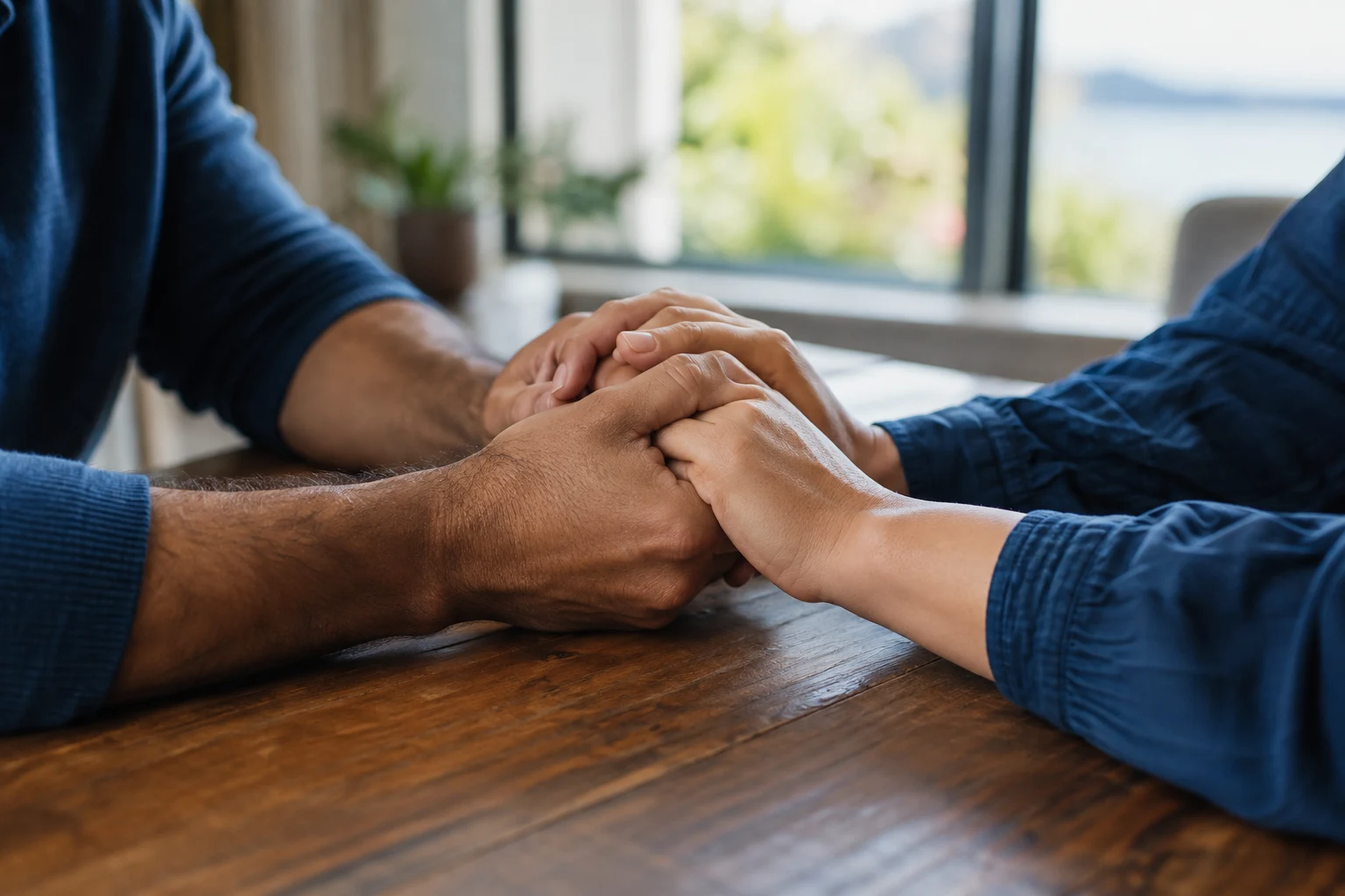Mãos de duas pessoas em um gesto de apoio e acolhimento